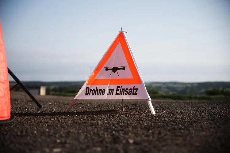 Warnschild Drohne im Einsatz auf dem Gelände